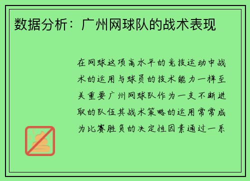数据分析：广州网球队的战术表现